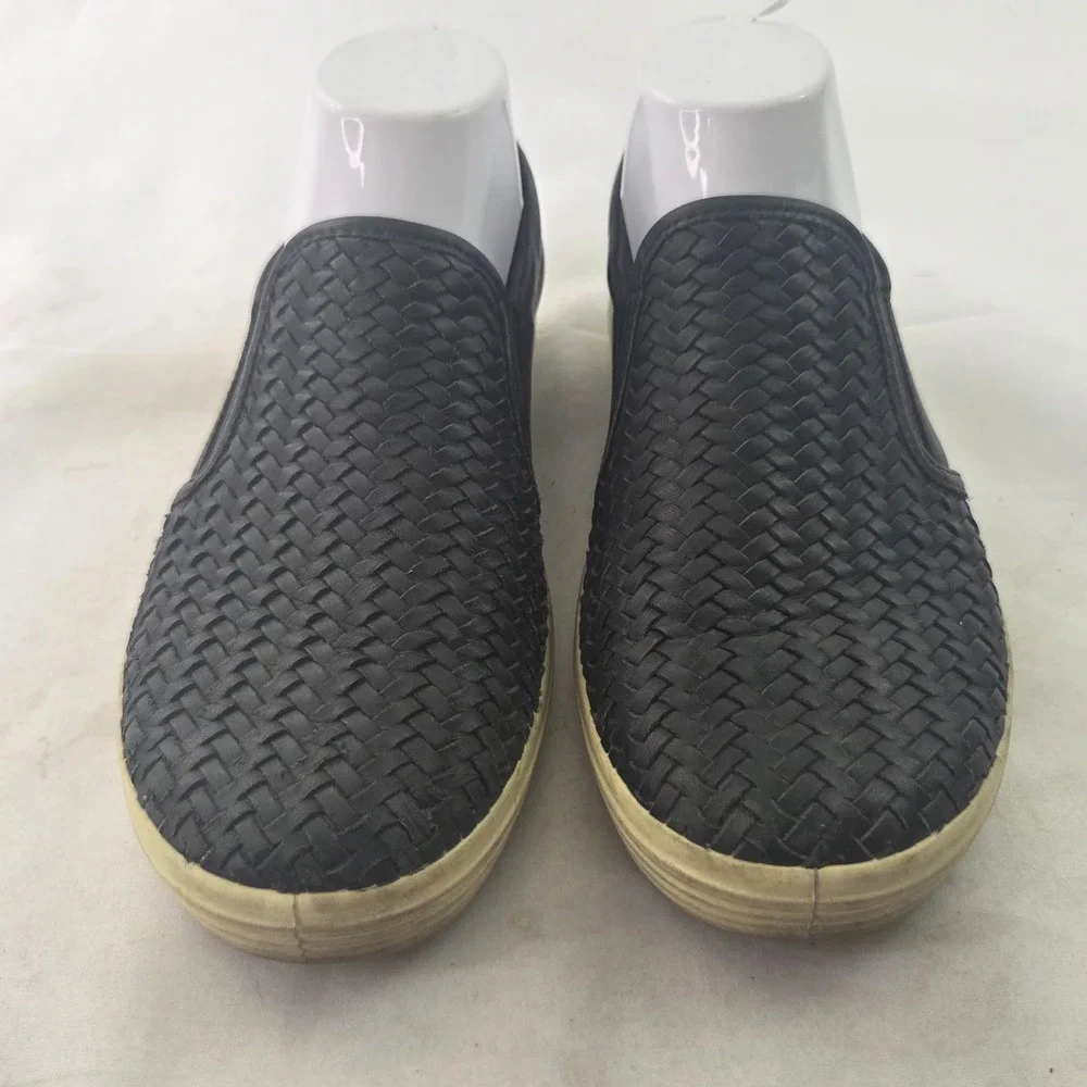 Ecco Slip On Sneakers Womens 38 US 7.5 Black Leather Woven Comfort Quiet Luxury